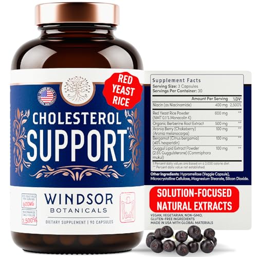 WINDSOR BOTANICALS Cholesterol Supplements - Citrus Bergamot, Niacin, Red Yeast
