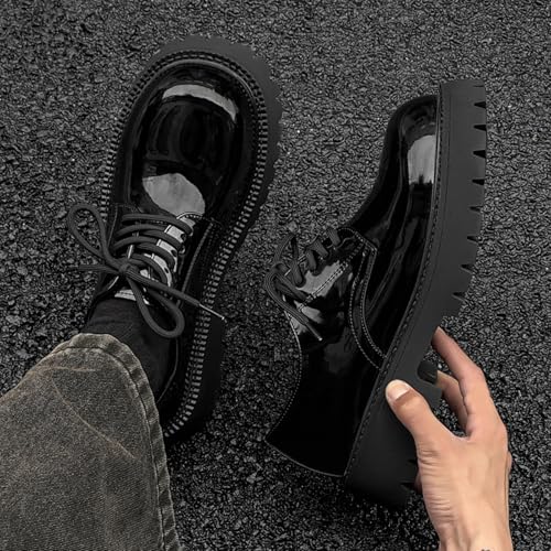 Mens Patent Leather Lace-Up Platform Dress Oxfords Shoes Casual Round Toe Non Slip Derby Shoes for Formal Business Wedding3