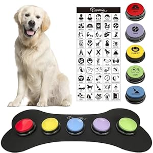 BUYVIKAY Set of 5 Color Dog Buttons with Rubber Mat for Communication,Voice Recording Button,Dog Talking Buttons,Pet Buttons,Dog Training & Behavior Aids,Dog Button Mat for Animal Training