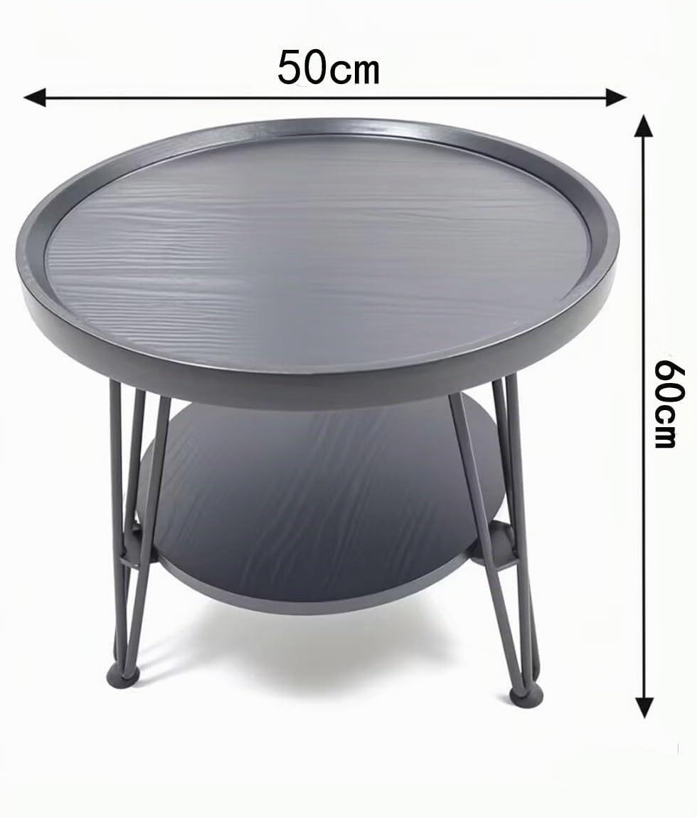 Mesa de Centro Redonda de 2 Niveles Negro, 50 x 60 cm (Ø x H)