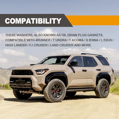 Image of Drain Plug Crush Washers Gasket and Front and Rear Differential Fill Compatible with 4Runner T undra T acoma S ienna FJ Cruiser Land Cruiser OEM # 12157-10010 (15PCS)
