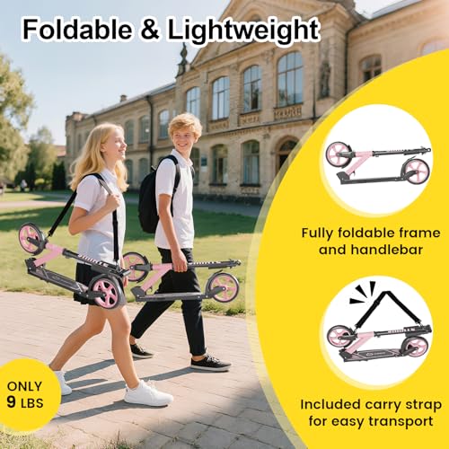 Image of SIMATE Kick Scooter for Kids Teens & Adults, 4 Adjustable Heights, 8IN All Terrain Big Wheels, Foldable and Lightweight, Gifts for Girls Boys