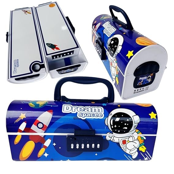 Student Point Space Theme Pencil Case with Style Dual Password Lock | Multi-Layer & Multi-Functional Large Capacity Stationery Geometry Box for Kids-image-33