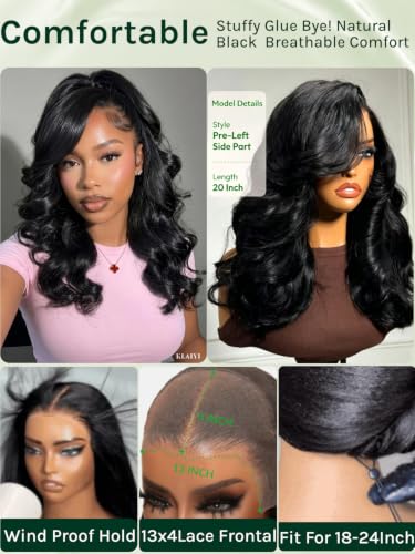Image of KLAIYI Bye Bye Slip Feathered Layer Side Bangs Loose Body Wave Pre Everything Glueless 13x4Lace Front Wigs Human Hair Drawstring Pre Plucked Bleached Knots 3S Ready to Wear and Go Beginner Wig 18Inch