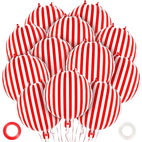 Yothorn YO9875 12 Pcs Red And White Striped Balloons,18 Inch Carnival Balloons Halloween Foil Balloon,Striped Checkered Balloons For Birthday Party Halloween Carnival Theme Party Decorations cover