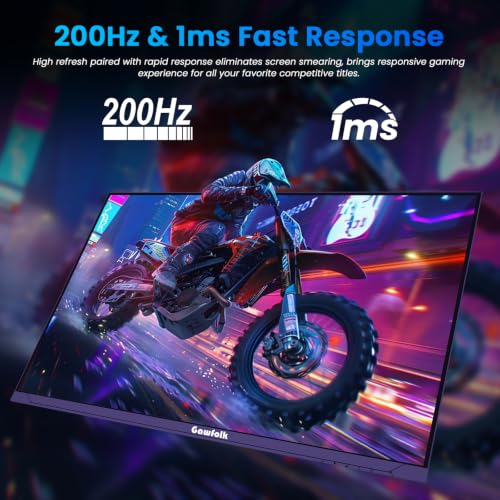Image of Gawfolk 27 Inch Gaming Monitor, 200Hz FHD Flat Monitor with Speakers | 16:9 VA Panel 1ms, 72% NTSC, FreeSync, VESA Mountable Gaming Monitor