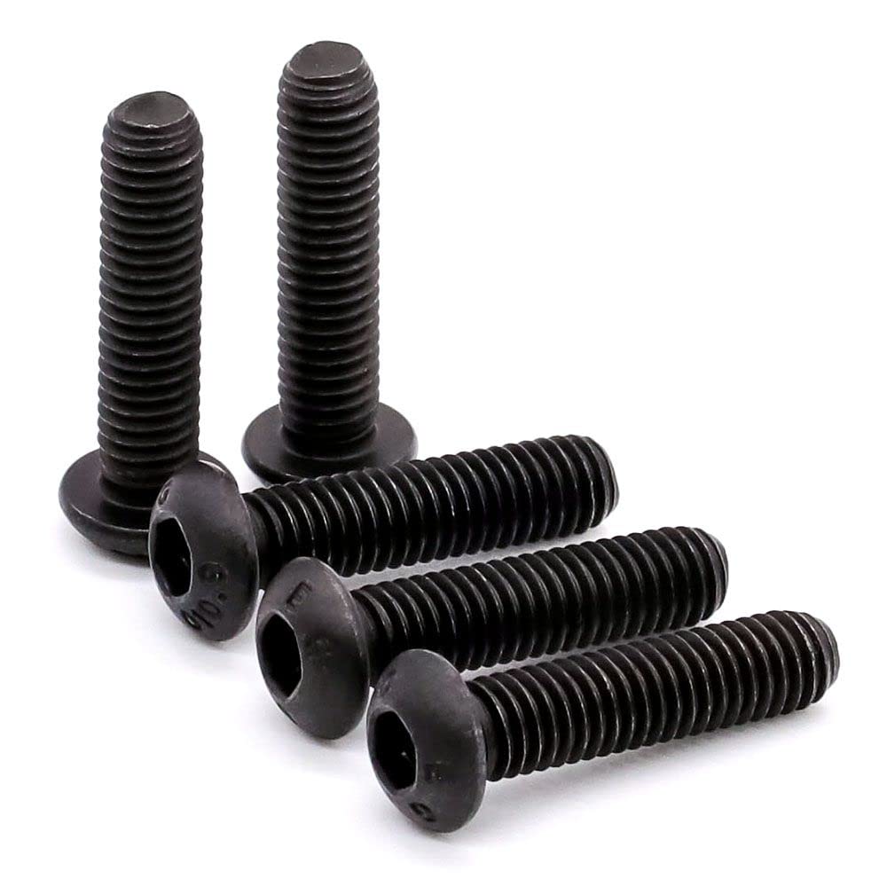 3/8-16 x 1-3/4 inch (8 pcs) Button Head Socket Cap Screws, Black Oxide Finish, 10.9 Alloy Steel, Full Thread UNC, Furniture 3D Printer Projector Screws, Socket Wrench Allen Hex Drive