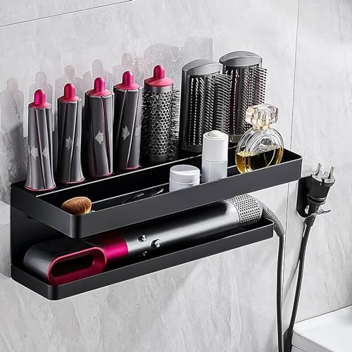 DYOUen Wandhalterung Curling Halter Organizer Stand Lagerregal für Dyson Airwrap Edelstahl ohne Stanzen Aufbewahrungshalter (Stil 4)