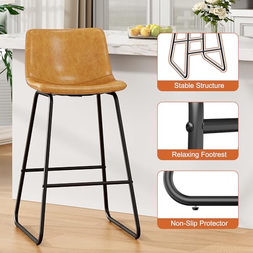 Image of REONEY Bar Stools Set of 4, 26 inch Faux Leather Counter Height Stools, Brown