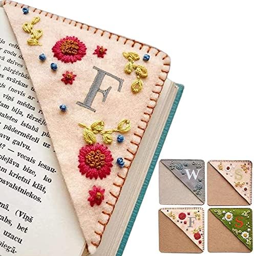 Personalized Hand Embroidered Corner Bookmark,Hand Stitched Felt Corner Letter Bookmark, Felt Triangle Bookmark, Cute Flower Bookmarks for Book Reading Lovers Meaningful Gift (F, Fall)