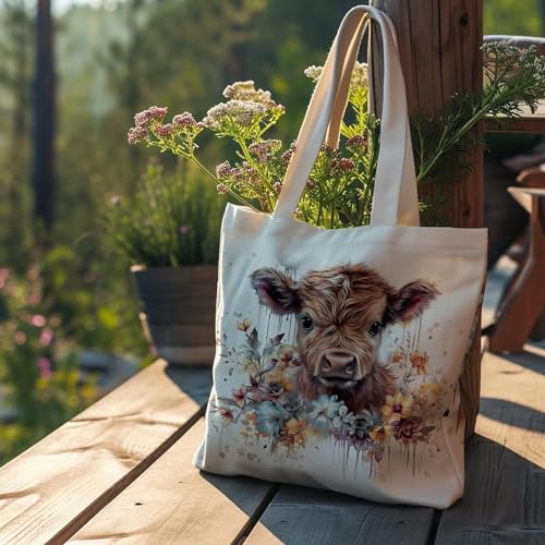 Bolso de lona estilo Western Highland Cow para mujer miniatura 3