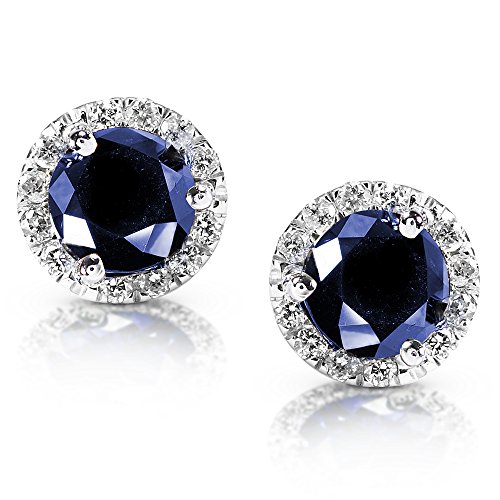 Kobelli Blue Sapphire and Diamond Earrings 1 1/2 Carat (ctw) in 14k White Gold