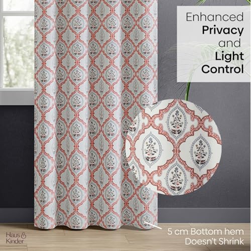 Image of haus & kinder Digital Printed Cotton Door Curtain 7 Feet Long Pack of 1 Door Curtain, 7 Feet Curtain for Door (Heritage Medallion, Multi 130x213 CM)