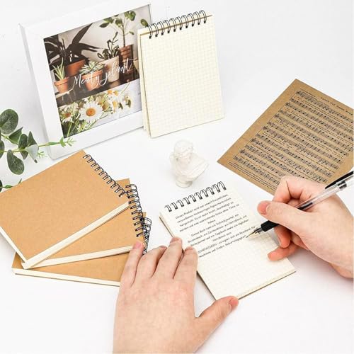 6 Stück A6 Spirale Notizblock, kleines Spiral-Notizbuch, Gitter-Tagebücher mit insgesamt 960 karierten Seiten, Kraft Hardcover für Zuhause, Schule und Arbeit