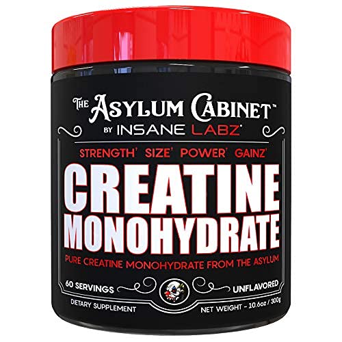 Insane Labz Insane Creatine Monohydrate Powder - Unflavored, Pre Workout, Post Workout, Strength Size Power - 60 Srvgs