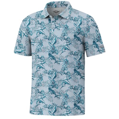 Palmyth Fishing Shirts for Men Polo Dry Fit Short Sleeve UPF 50+ Moisture Wicking Print Collared Fishing Polo Shirts