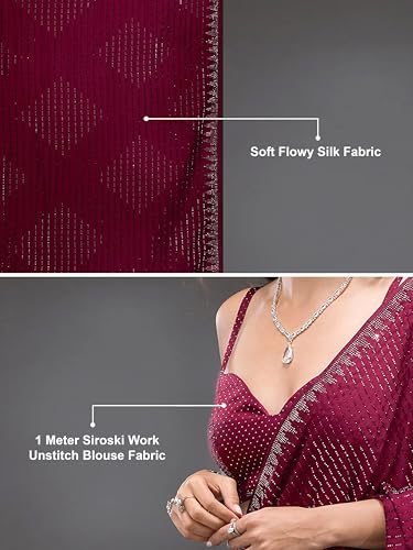 Image of TRENDMALLS Women's Silk Siroski Work Saree with Unstitch Blouse Piece