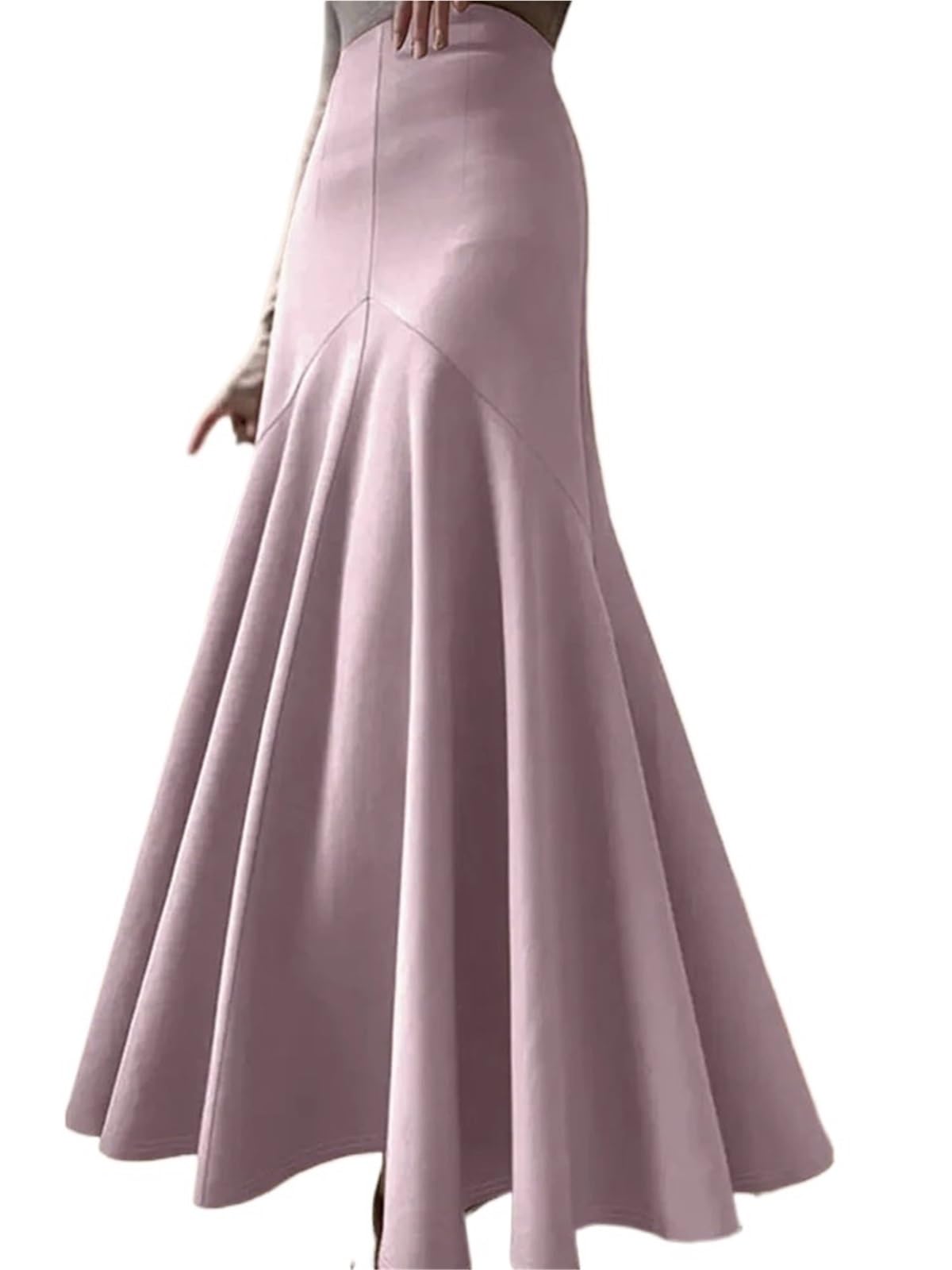 Elegant Women Jupes Long Skirts High Waist Ruffled Fishtail Skirt Autumn Solid Fashion Office Bottom