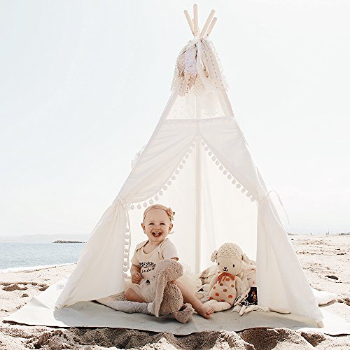 little dove Kids Teepee Tent 6' Children Indian Play Tent Lace and Pompom
