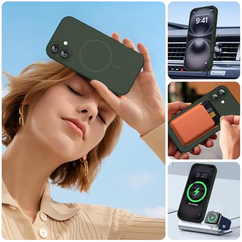 Image of Miracase Magnetic for iPhone 16 Plus Case, [Soft Anti-Scratch Microfiber Lining], Compatible with MagSafe, Liquid Silicone Shockproof Drop Protection Phone Case for 16 Plus,Dark Green