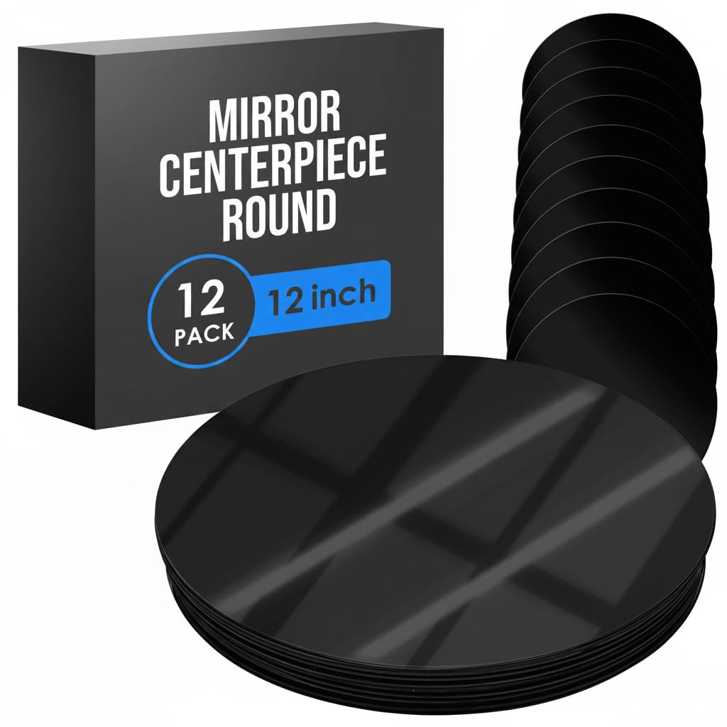 Mirror Centerpieces Tables Mirrored Trays Circle Small Black 12 in 12 PK