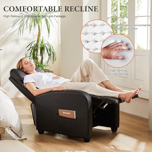 Sweetcrispy Massage Recliner Chair for Adults, Adjustable Home Theater Seating with Lumbar Support for Living Room, Modern Fabric Reclining, Pure Black