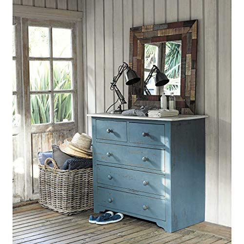 Image of The Attic 5 Drawer Chest, Kitchen and Living Room Storage, Solid Wood, Distress Blue Matte Finish
