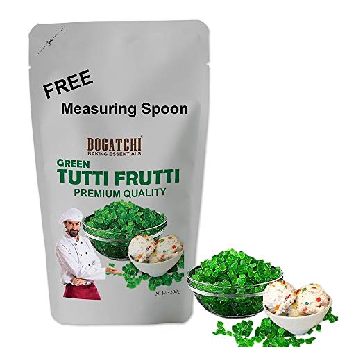 Image of BOGATCHI Green Tutti Frutti for Decorations, Sprinkles for Cakes and Ice-Creams, Green Tutti Frutti, Delicious and Tasty, 200g with Free Measuring Spoon