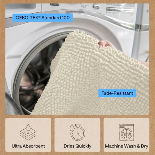 Image of GORILLA GRIP SoakSTOPPER Dog Door Mat, Machine Washable Rug Absorbent Doormat Captures Moisture Mud Dirt, Quick Dry Soft Chenille Entryway Rugs Indoor Entrance Mats for Dog Paws, 24x17 Cream