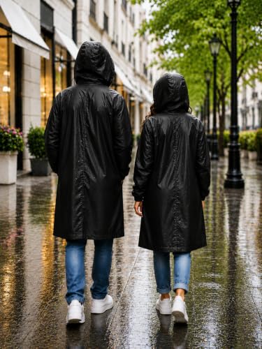 Image of Hooded Waterproof Men's & Women's Raincoat, Lightweight Long Rain Jacket, Button Front, Windproof Outdoor Rainwear | Free Size |