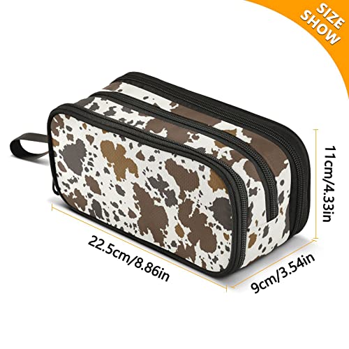 Image of Fisyme Cow Print Brown Pencil Case Large Capacity Pen Box Makeup Pouch Holder Organizer Stationery Bag for School Office College Traval Adult