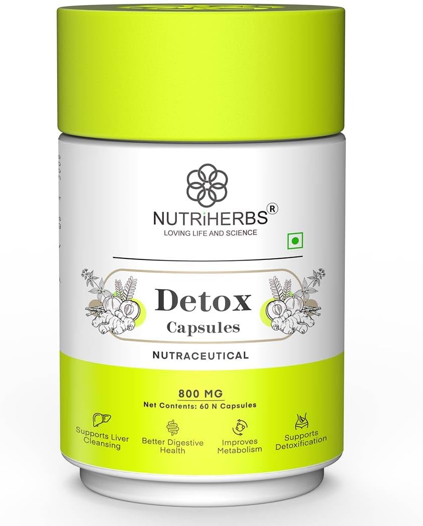 NUTRiHERBS Detox Capsules 800mg โ Herbal Liver Detox & Kidney Cleanse Supplement โ Natural Stomach Purifier for Full Body Detox & Immunity Boost โ 60 Vegan Capsules