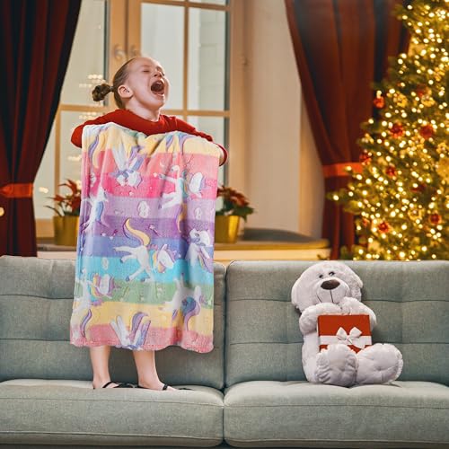 Catalonia Classy Kuscheldecke Kinder Leuchtet im Dunkeln Einhorn, Weich Flauschig Fleece Plüsch Kinderdecke für Sofa Bett, Kuschelig Warme Geschenk Decke für Mädchen, 150 x 130 cm, Einhorn