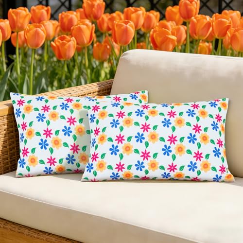 Eternal Beauty 20" x 12" Set of 2 Outdoor Pillow Covers Decorative Pillow Covers for Fall Couch Pillows (Yellow-Blue Flower, 20" x 12" (Pack of 2))