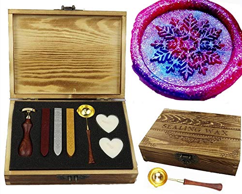 MNYR Christmas Snowflake Wax Seal Stamp Wax Sticks Candle Wooden Gift Box Kit Spoon Set Impressive Gift Idea Love Letter Gift Package Envelopes Wedding Invitations Parcels Cards Letters Sealing Stamp