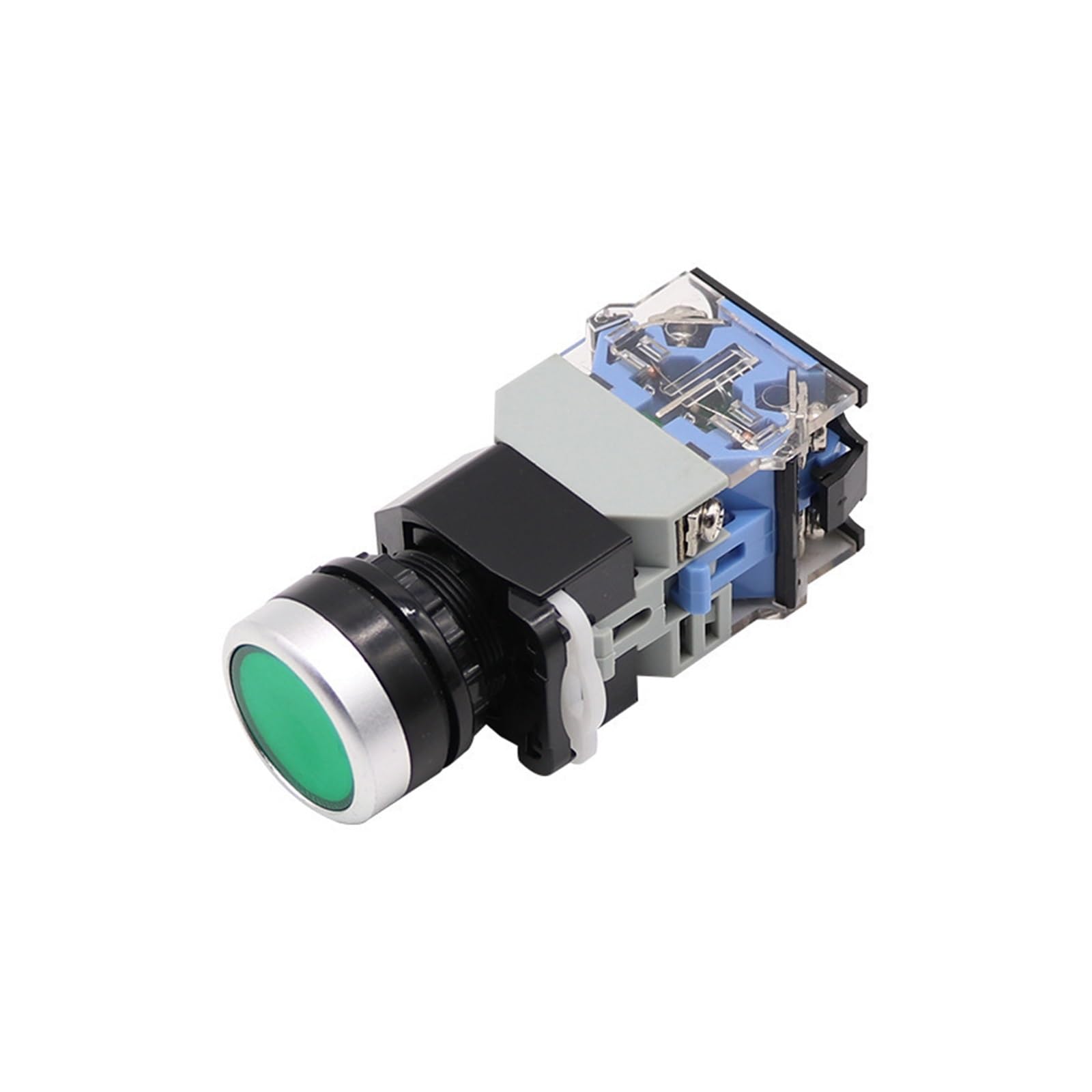 Interruptor de botón de autorreposición verde 24V con luz LED plana de 22mm