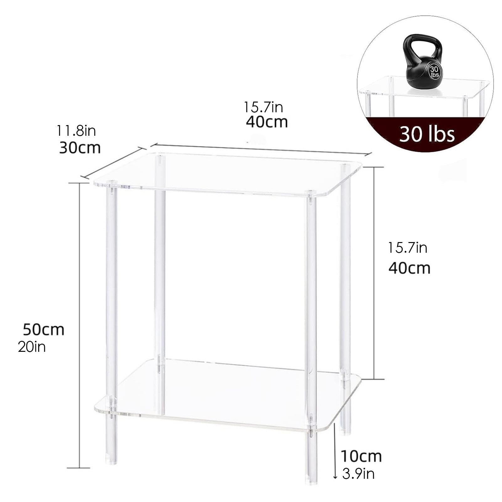 Akrylowy stolik boczny, przezroczysty stolik pomocniczy - 2 | poziomowy kwadratowy stolik nocny do dekoracji wnętrz salonu 16 L x 12 W x 20 H