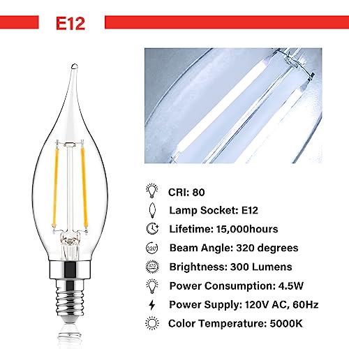 Sengled Candelabra Led Light Bulbs Dimmable, E12 Led Bulb 60 Watt Equivalent, CA10 Flame Tip Chandelier Light Bulbs, 5000K Daylight Candle Type, 6 Count (Pack of 1) by Sengled - Used condition - Image 2