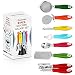 ZkitchenCo 8-Piece Kitchen Gadgets Utensils Cooking Tools, Stainless Steel Multi-Colored- Can Opener, Pizza Cutter, Bottle Opener, Ice Cream Scoop, Peeler, Grater & Strainer with Rotatable Stand