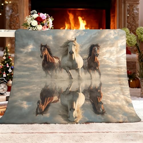 Couverture sherpa design illusion visuelle cheval en flanelle premium