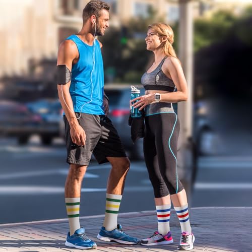 Image of Ultrafun 5 Pairs Striped Crew Socks Cotton Cushioned Athletic Sports Running Socks for Men Women Teens