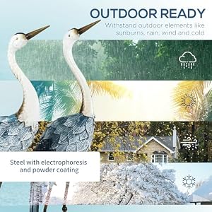 Outsunny Crane Garden Statues 285 29 Standing Bird Sculptures Metal Yard Art Decor for Lawn Patio Backyard Landscape Decoration Set of 2