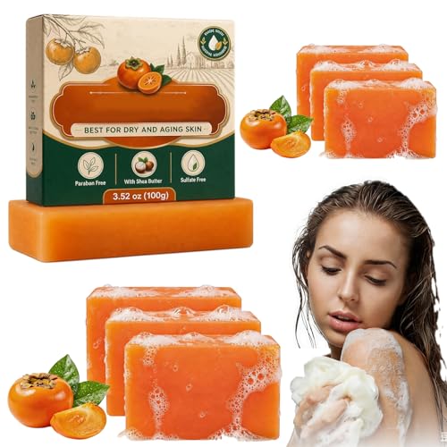 Persimmon Seife - Naturseife mit Sheabutter für trockene und reife Haut Anti-Falten Gesichtsseife & Duschseife Parabenfrei & Sulfatfrei 100g - Sanfte Reinigung mit Kaki-Extrakt (1 Einheitsgröße)