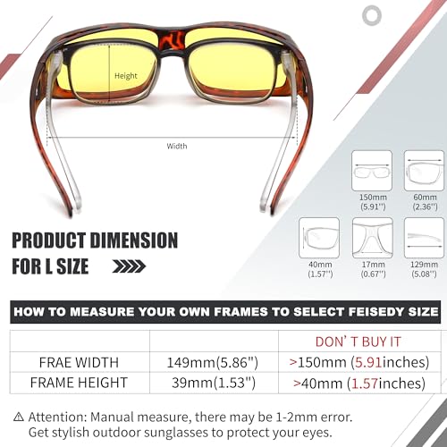 FEISEDY Night Driving Fit Over Glasses Sunglasses for Men Women,Polarized Wrap Around Yellow Sunglasses UV400 B2593
