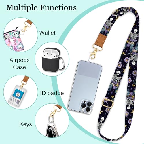 Image of Piefly Cell Phone Lanyard Crossbody Wrist Strap Adjustable for Women Goth | Travel Daily Cruise, Around the Neck, Hands-free, Universal, Fit Keys ID badge, Accessories, Compatible with Most Smartphones