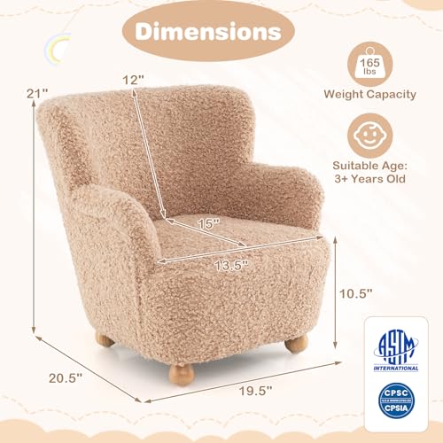 Image of KOTEK Comfy Toddler Chair, Sherpa Kids Armchair with Rubber Wood Legs, Children Reading Chair for Boys & Girls, Upholstered Kids Sofa for Playroom Bedroom Nursery (Pink)