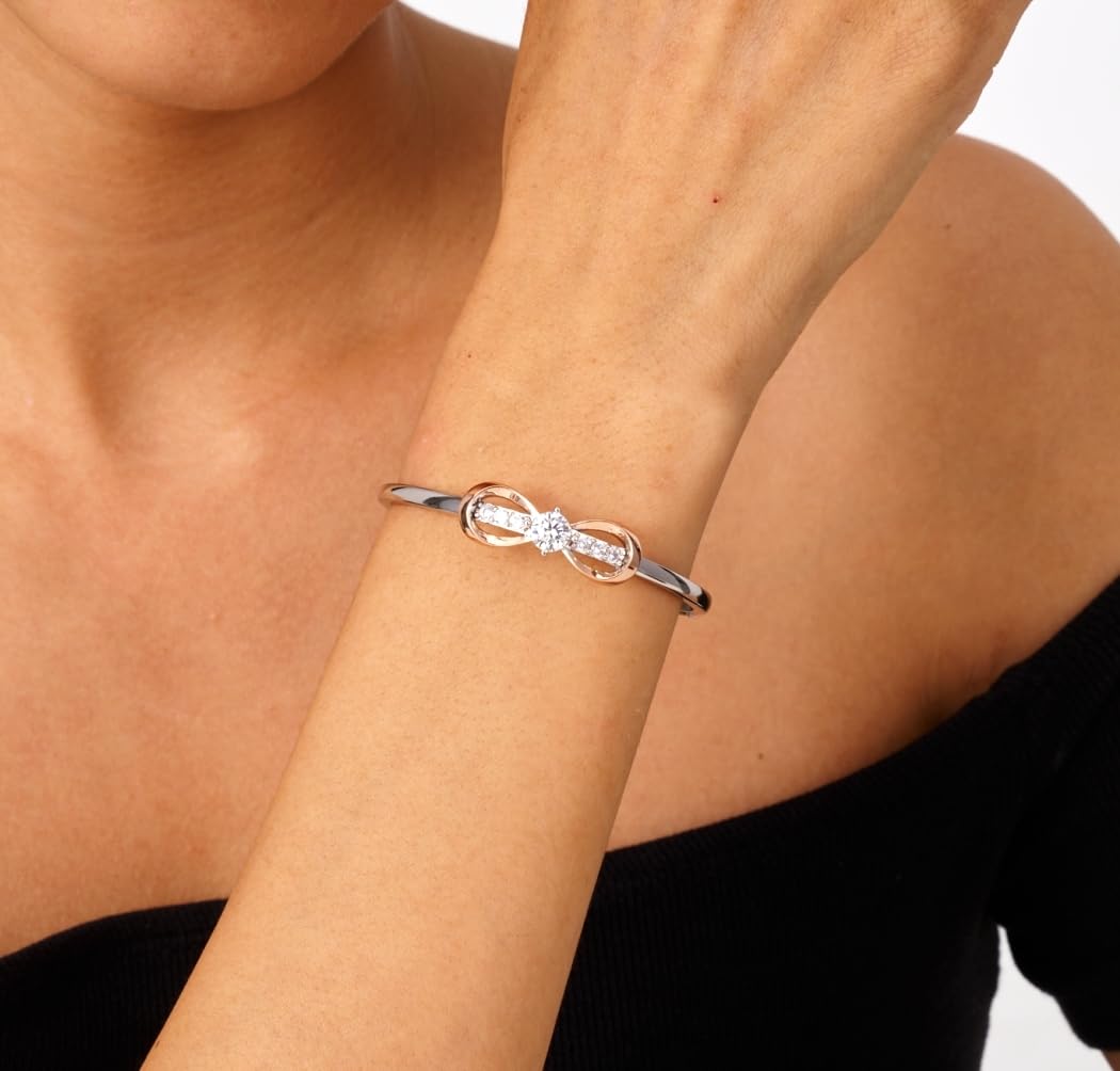 Plaqué or blanc 18 Carats et or rose nœud d'amour Infini Bracelet Femme, Bijoux Femme, Romantique Cadeau Femme-Idées Uniques pour Anniversaire, Fête des Mères, Saint-Valentin, Noël