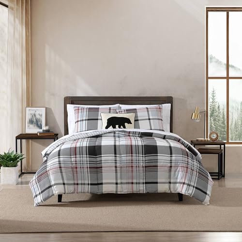 Image of Eddie Bauer- Queen Duvet Cover Set, Reversible Microsuede Bedding Set with Matching Sham(s), Casual Home Decor (Normandy Plaid Black, Queen)