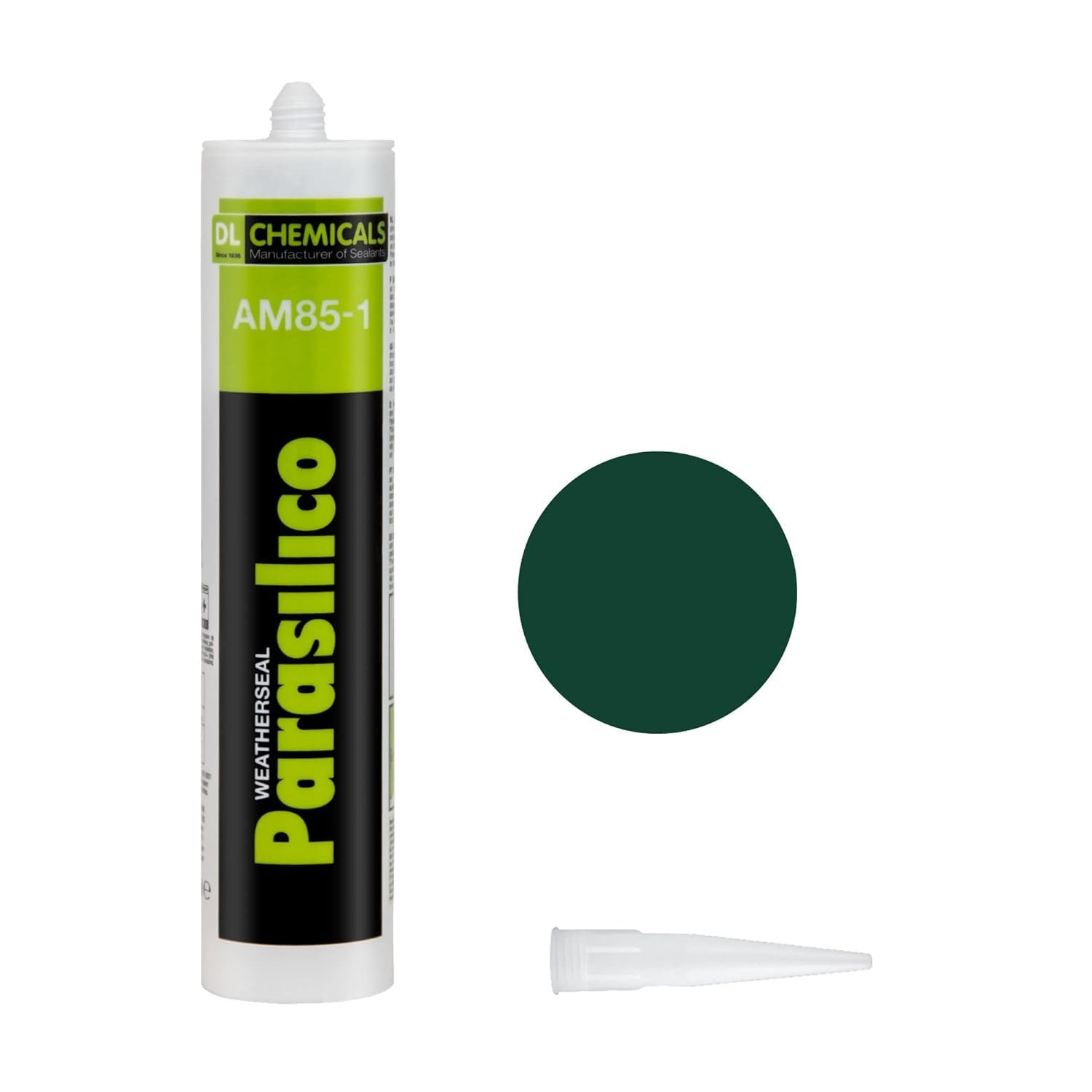 Profi Silikon Parasilico 310ml Kartusche Dichtstoff Sanitär, Küchenbereich, Innen-und Außen Bausilikon, Große Farbauswahl (grün/Moosgrün RAL 6005, 5x Kartuschen)
