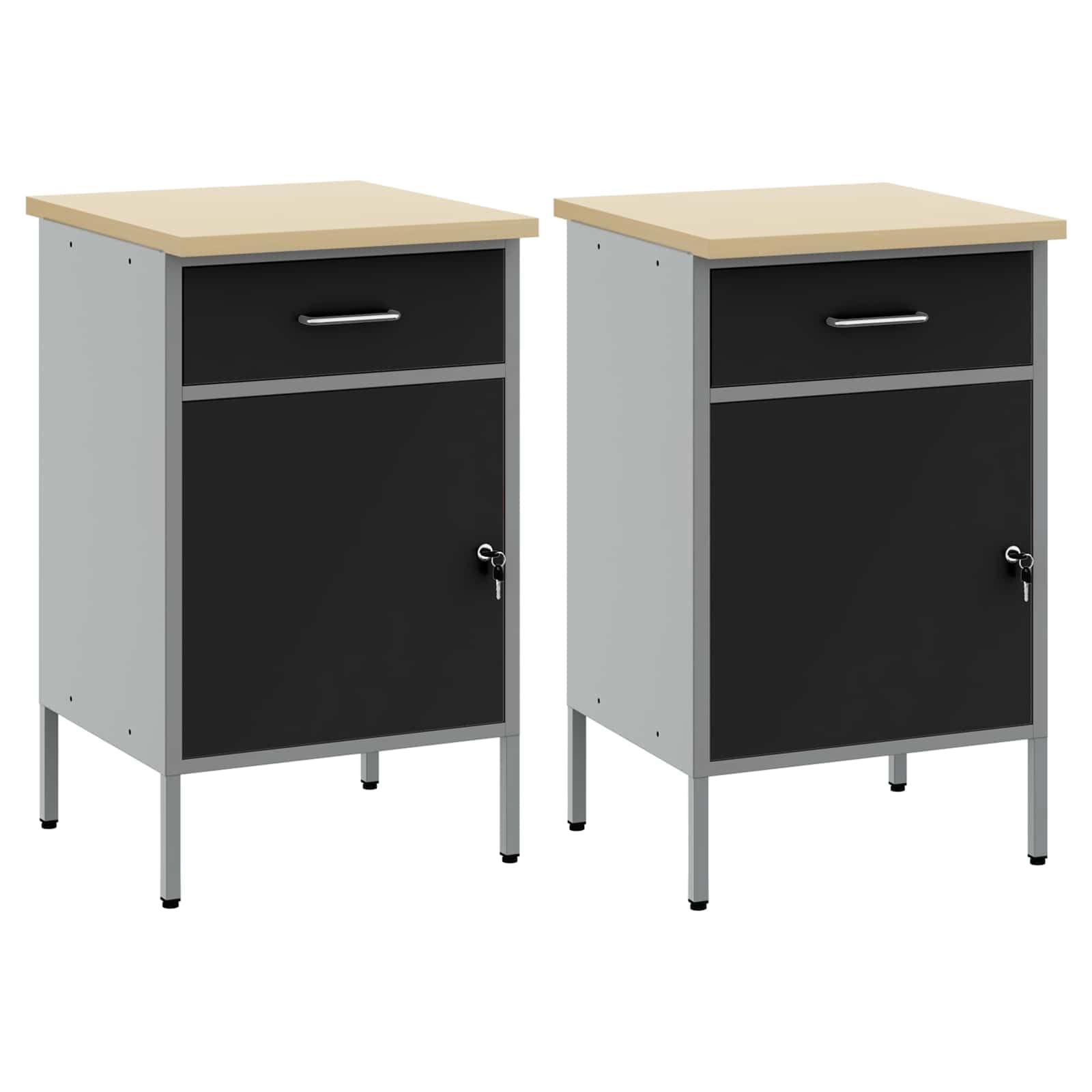 Banco de trabajo con cajones, 2 unidades, color negro y gris, 100 x 55 x 85 cm, armario de taller de madera y acero, almacenamiento de herramientas con sistema de organización, organizador